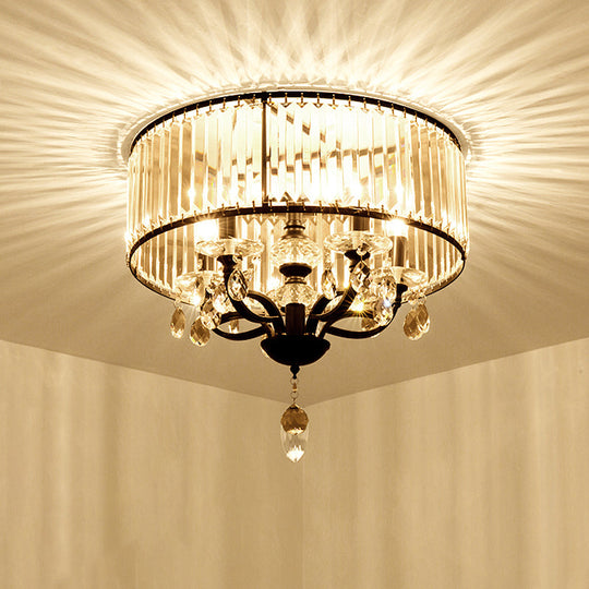 Contemporary 4 - Head Semi Flush Crystal Light Fixture: Round Block Design In Black With White