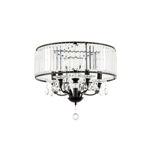 Contemporary 4 - Head Semi Flush Crystal Light Fixture: Round Block Design In Black With White