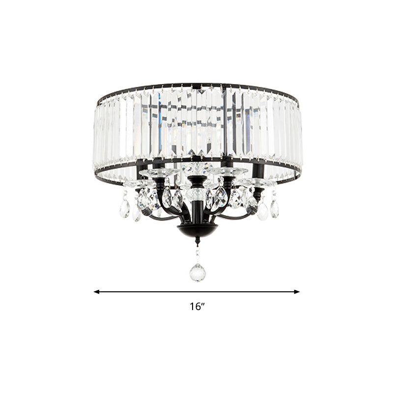Contemporary 4-Head Semi Flush Crystal Light Fixture: Round Block Design In Black With White