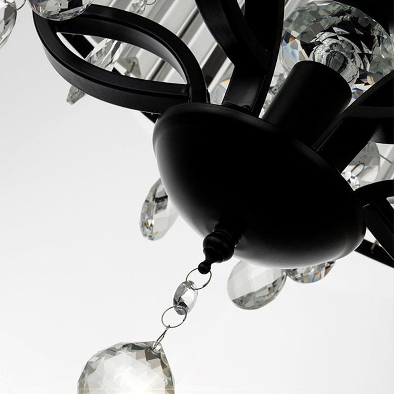 Contemporary 4 - Head Semi Flush Crystal Light Fixture: Round Block Design In Black With White