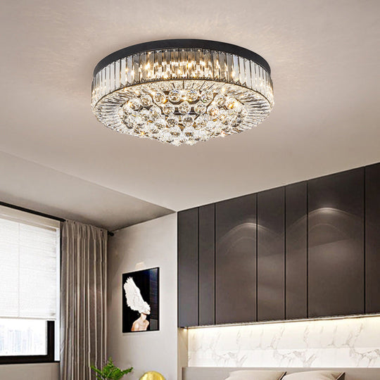 Modern Black Led Crystal Block Drum Ceiling Light Stepless Dimming 3 Color + Remote Control /