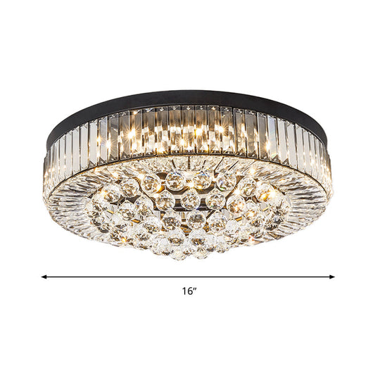 Modern Black Led Crystal Block Drum Ceiling Light Stepless Dimming 3 Color + Remote Control