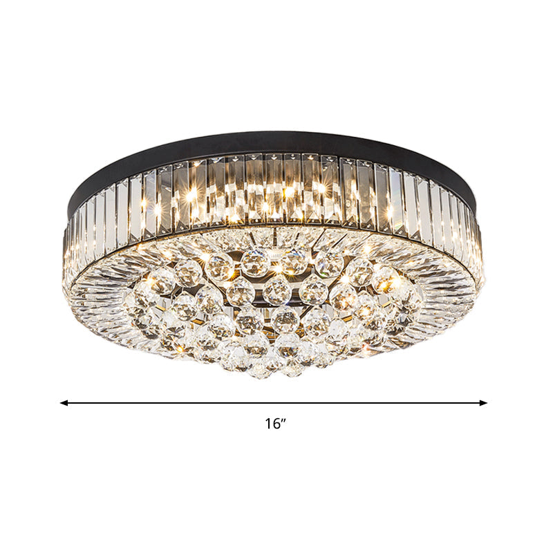 Modern Black Led Crystal Block Drum Ceiling Light Stepless Dimming 3 Color + Remote Control