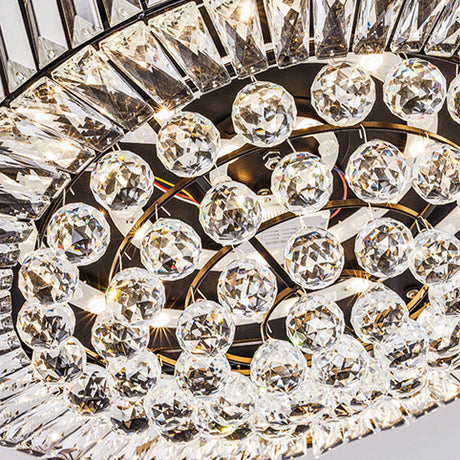 Modern Black Led Crystal Block Drum Ceiling Light Stepless Dimming 3 Color + Remote Control