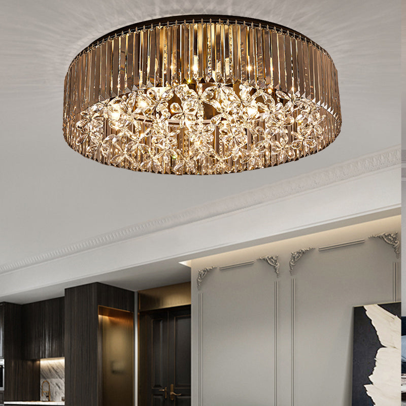 Contemporary Black Crystal 4-Head Flush Mount Ceiling Light