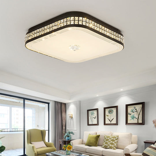 Modern Black Crystal Led Ceiling Light For Bedroom - Flush Mount Design