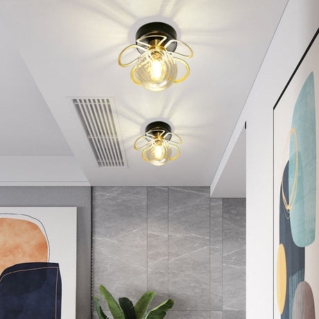 Swirl Crystal Flower Semi Flush Mount Lamp - Minimalist Design With 1/3 Lights Black/Gold Ceiling