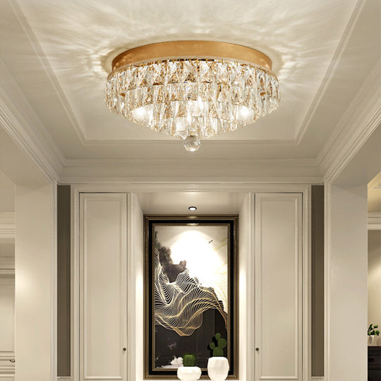 Postmodern Crystal Block Flush Mount Light Fixture - Two Heads Gold Finish