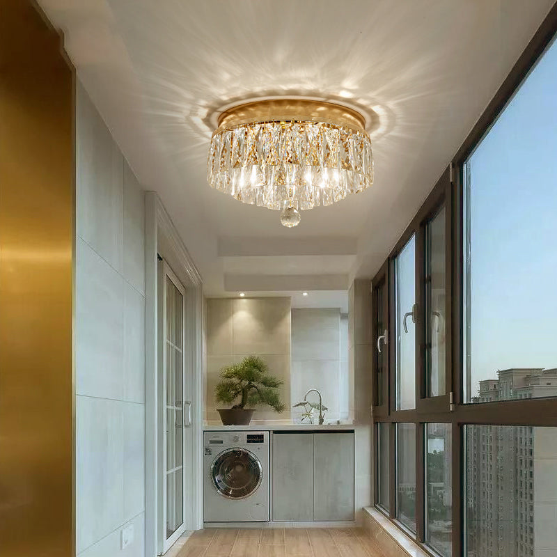 Postmodern Crystal Block Flush Mount Light Fixture - Two Heads Gold Finish