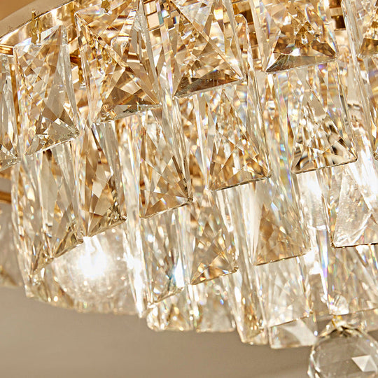 Postmodern Crystal Block Flush Mount Light Fixture - Two Heads Gold Finish