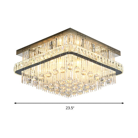Modern Square Crystal Block Ceiling Light With 8 Heads - Nickel Flush Mount Lamp