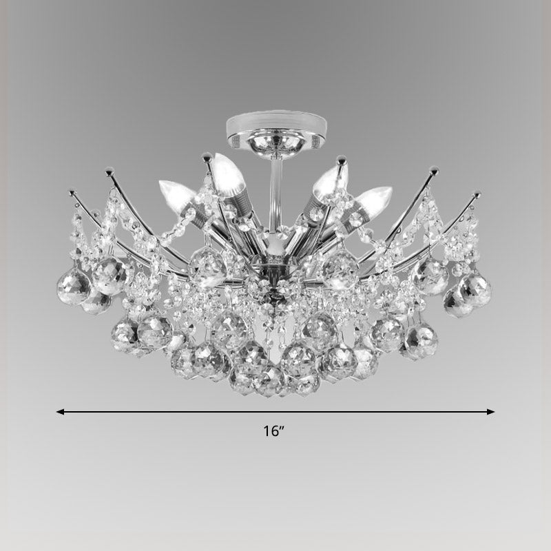 Postmodern Crystal Ball Ceiling Light Fixture - Chrome/Clear/Cognac 4 Lights Semi Flush Mount