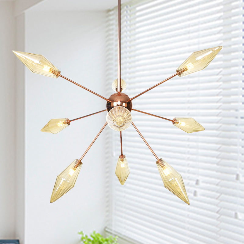 Industrial Diamond Glass Chandelier Lamp - 9/12/15 Lights Hanging Ceiling Fixture With Starburst