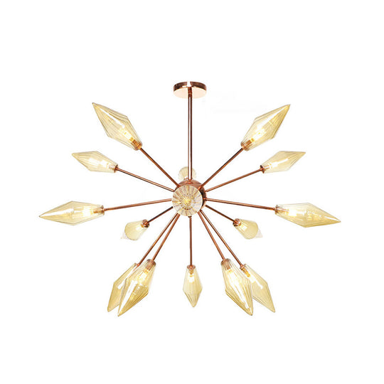 Industrial Diamond Glass Chandelier Lamp - 9/12/15 Lights Hanging Ceiling Fixture With Starburst