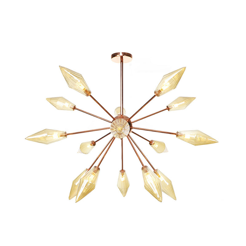 Industrial Diamond Glass Chandelier Lamp With Starburst Design - 9/12/15 Lights 15 / Amber