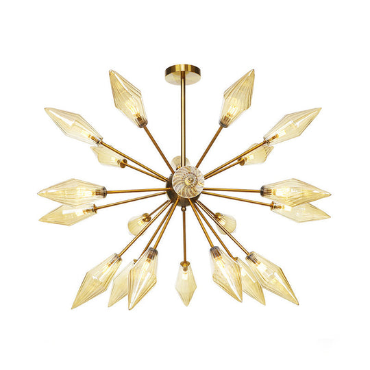 Vintage Diamond Hanging Fixture Chandelier - Amber/Clear Glass 9/12/15 Heads Adjustable Rod For