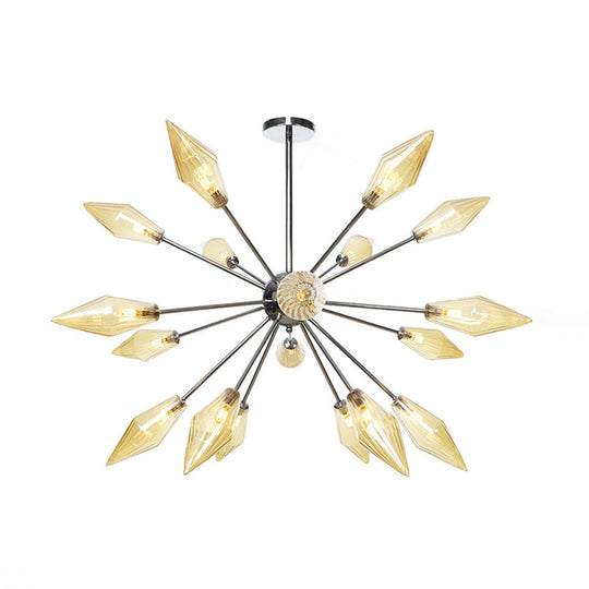 Industrial Amber/Clear Pendant Chandelier Lamp With Diamond Glass Shade - 9/12/15-Light For Living