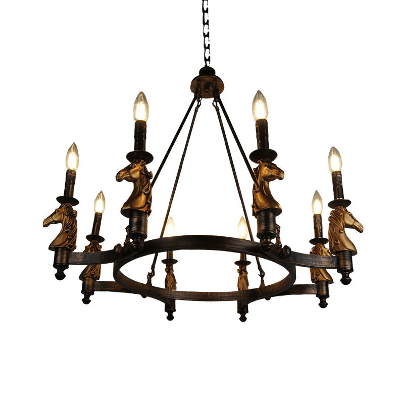 Brass Industrial Wagon Wheel Chandelier With 8 Lights - Perfect For Dining Room