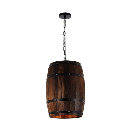 Rustic Barrel Pendant Lamp - 10’/12’ Wide Wood Hanging Light In Brown