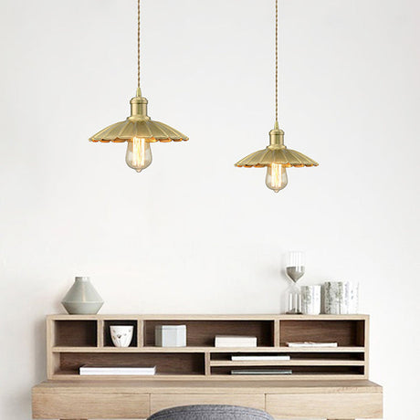 Vintage Brass Scalloped Metal Pendant Light For Dining Room Ceiling
