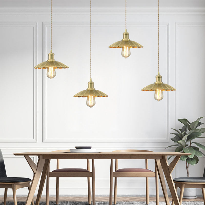 Vintage Brass Scalloped Metal Pendant Light For Dining Room Ceiling