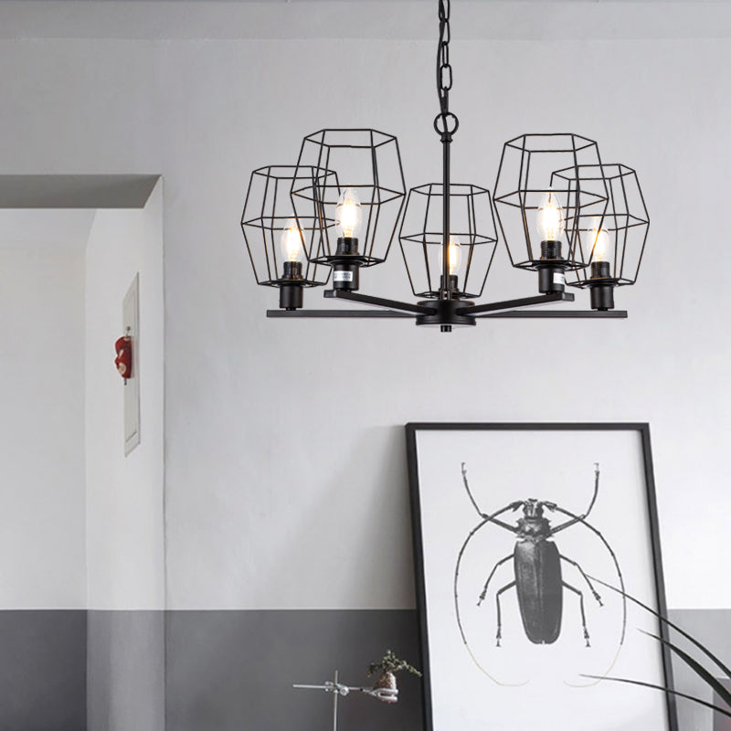 Industrial 5-Light Metal Chandelier Pendant Lamp In Black
