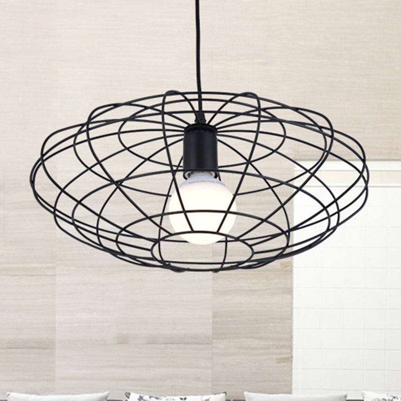 Vintage Metal Cage Pendant Light For Living Room - Black