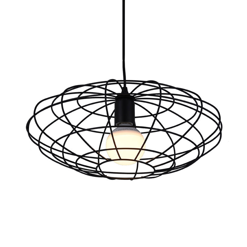 Vintage Metal Cage Pendant Light For Living Room - Black