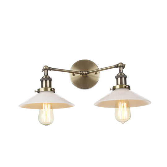 Vintage Cone Opal Glass Sconce Wall Hanging Light - 2 Lights Bronze/Copper/Brass