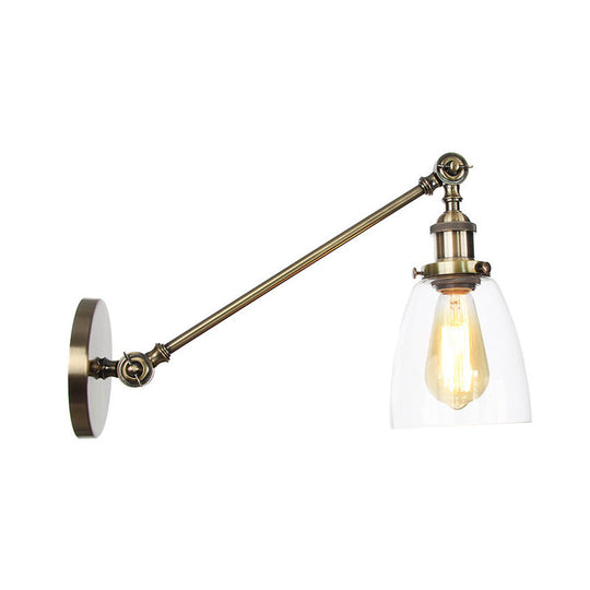 Industrial Style Clear Glass 1-Light Wall Sconce With Arm 8/12 Length - Black/Bronze/Brass Finish