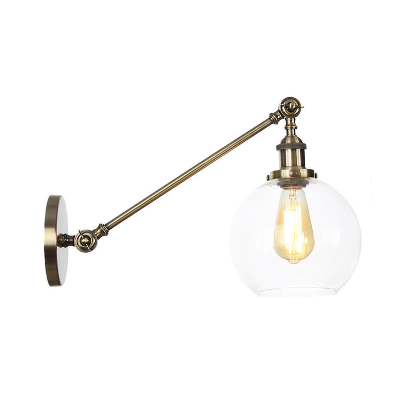 Farmhouse Wall Lighting: Clear Glass Globe 1-Light Fixture In Black/Brass/Bronze 8/12 L