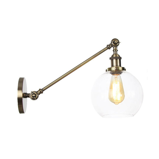 Farmhouse Wall Lighting: Clear Glass Globe 1-Light Fixture In Black/Brass/Bronze 8/12 L