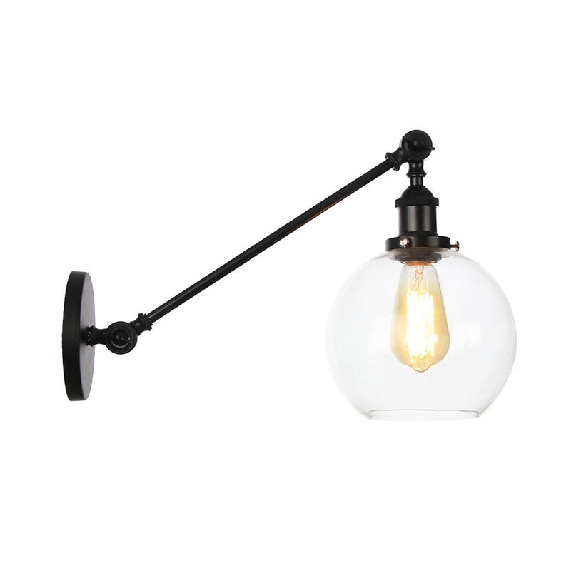 Farmhouse Wall Lighting: Clear Glass Globe 1-Light Fixture In Black/Brass/Bronze 8/12 L