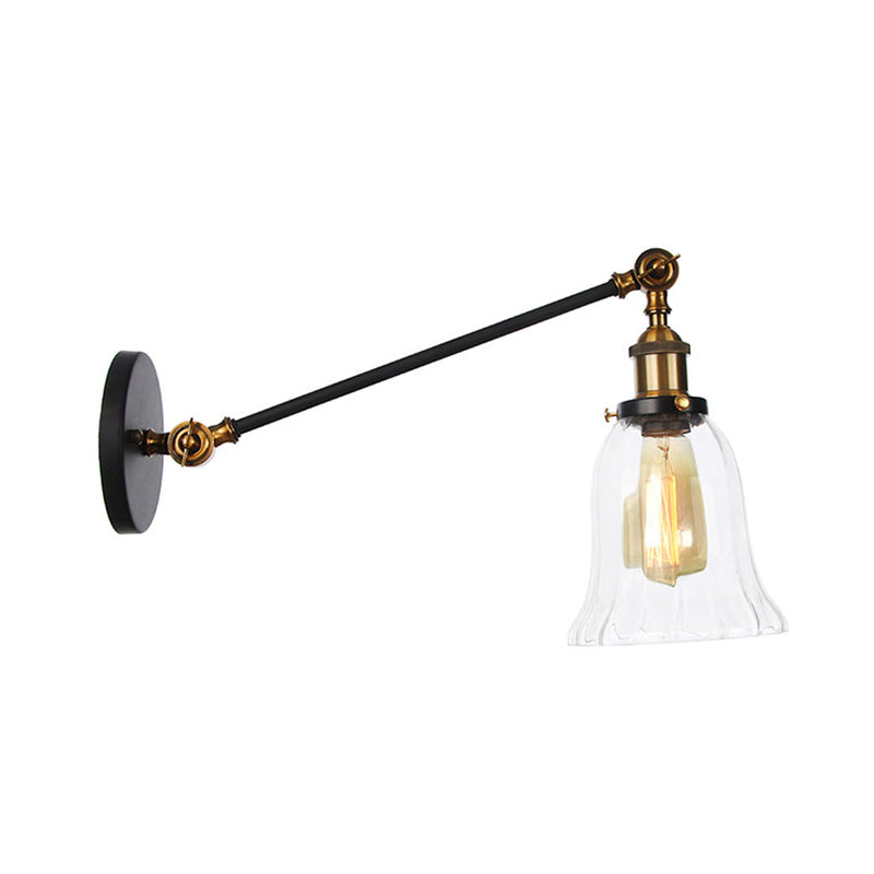 Vintage Clear Glass Bell Sconce With Arm - Black/Bronze/Brass 1-Light Wall Lighting Fixture 8/12