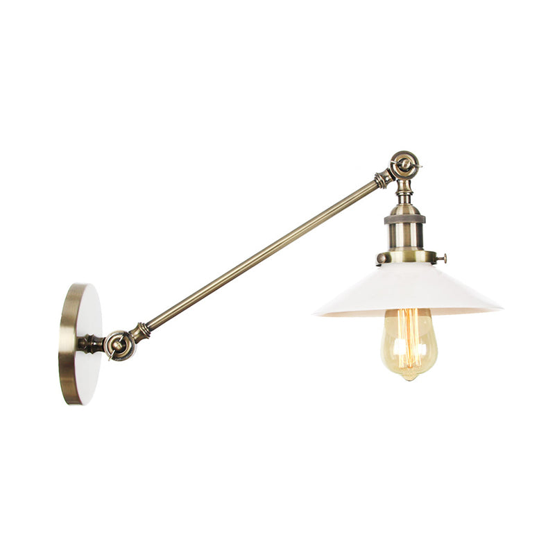Industrial Conical Sconce Light With Opal Glass - Black/Bronze/Brass Finish Arm Mount 8/12 L
