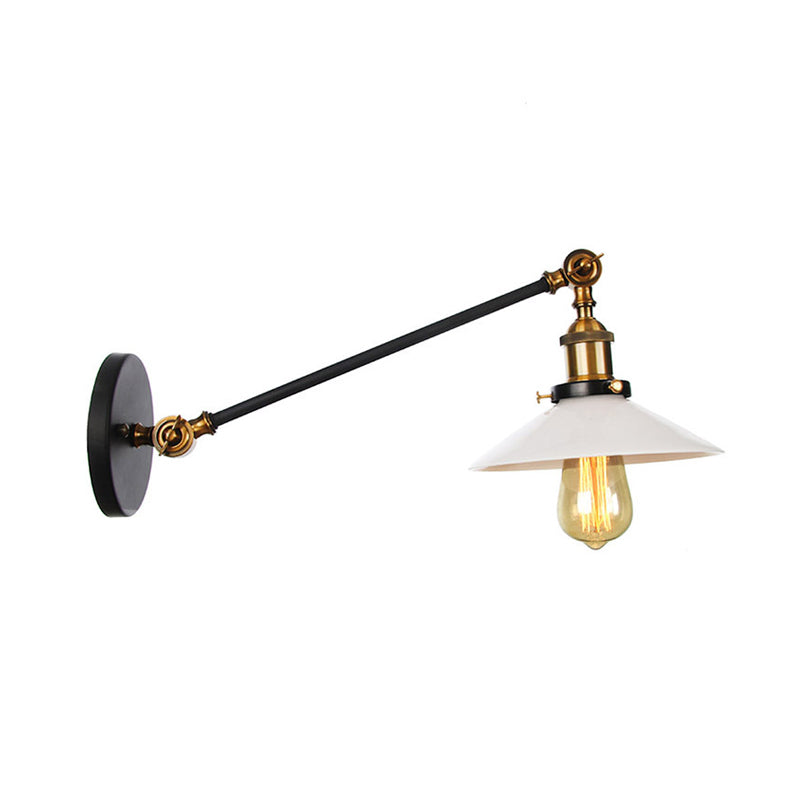 Industrial Conical Sconce Light With Opal Glass - Black/Bronze/Brass Finish Arm Mount 8/12 L