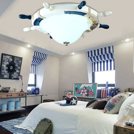 Seaside Metal Flush Ceiling Light: Steering Wheel Design White Finish