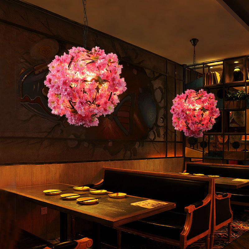 Vintage Pink Metal Pendant Light With Floral Design – 1-Light Hanging Lamp