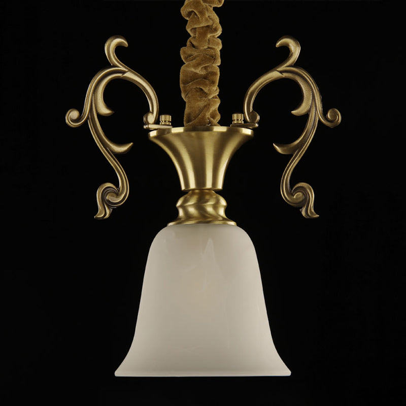 Classic Brass Hanging Ceiling Lamp With Frosted Glass Bowl - Ideal For Porch