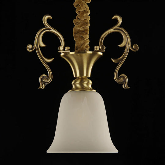 Classic Brass Hanging Ceiling Lamp With Frosted Glass Bowl - Ideal For Porch