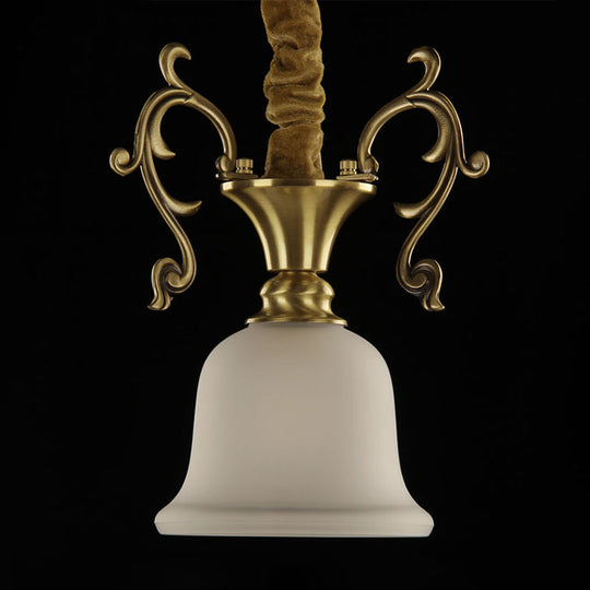 Classic Brass Hanging Ceiling Lamp With Frosted Glass Bowl - Ideal For Porch