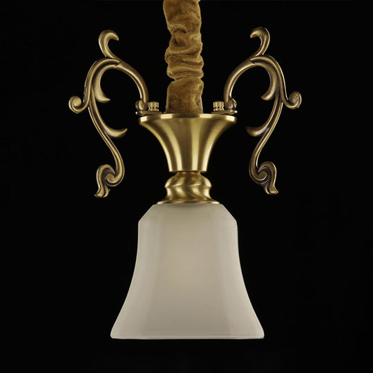 Classic Brass Hanging Ceiling Lamp With Frosted Glass Bowl - Ideal For Porch