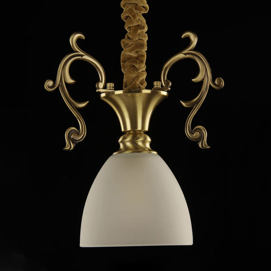 Classic Brass Hanging Ceiling Lamp With Frosted Glass Bowl - Ideal For Porch