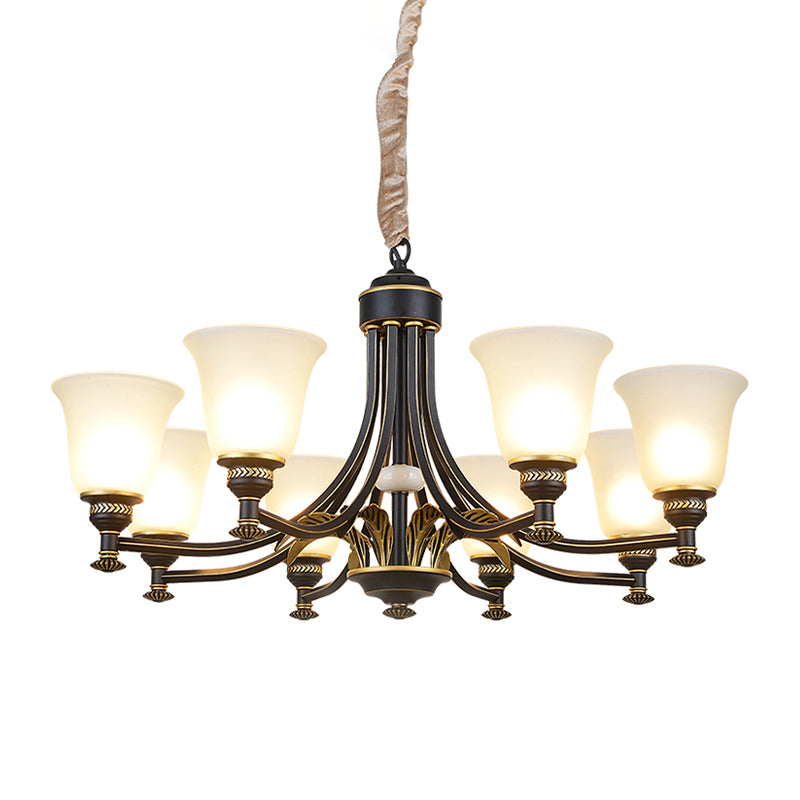 Radial Ceiling Chandelier - Black & Gold With Traditional Cream Glass 3/5/6 Heads Living Room