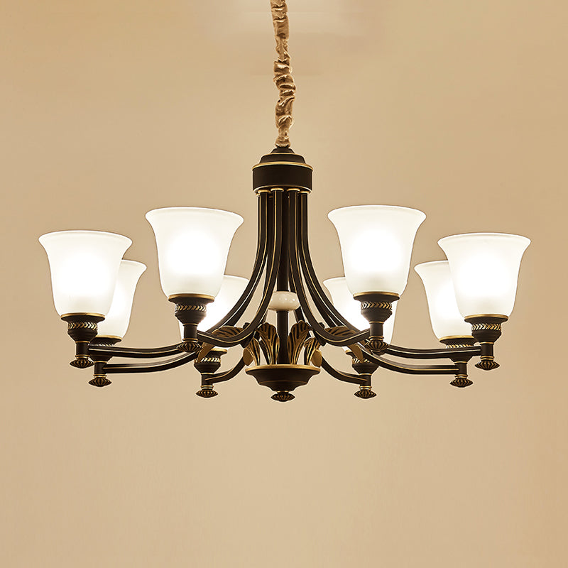 Radial Ceiling Chandelier - Black & Gold With Traditional Cream Glass 3/5/6 Heads Living Room
