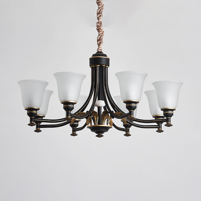 Radial Ceiling Chandelier - Black & Gold With Traditional Cream Glass 3/5/6 Heads Living Room