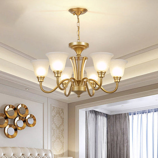 Vintage Sputnik Metal Chandelier With Flared White Glass Shade - Gold Finish 3/5/6 Lights For Living