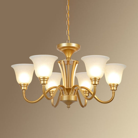 Vintage Sputnik Metal Chandelier With Flared White Glass Shade - Gold Finish 3/5/6 Lights For Living