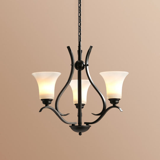 Retro Black Chandelier Pendant Lamp With Cream Glass For Living Room