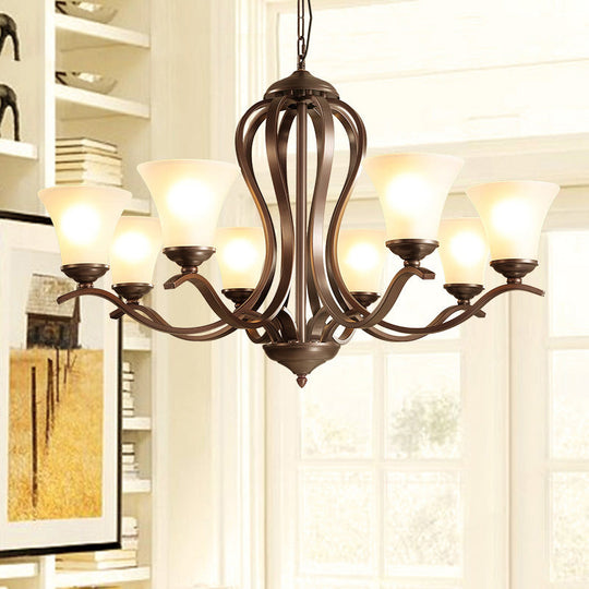 Opal Glass Vintage Chandelier Pendant Lighting Black Flared Design 3/6/8 Lights Bedroom Ceiling Lamp